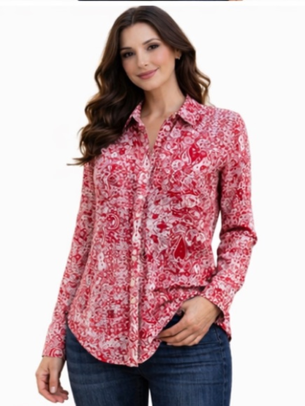 Joe Fresh Red and White Button Down Shirt
